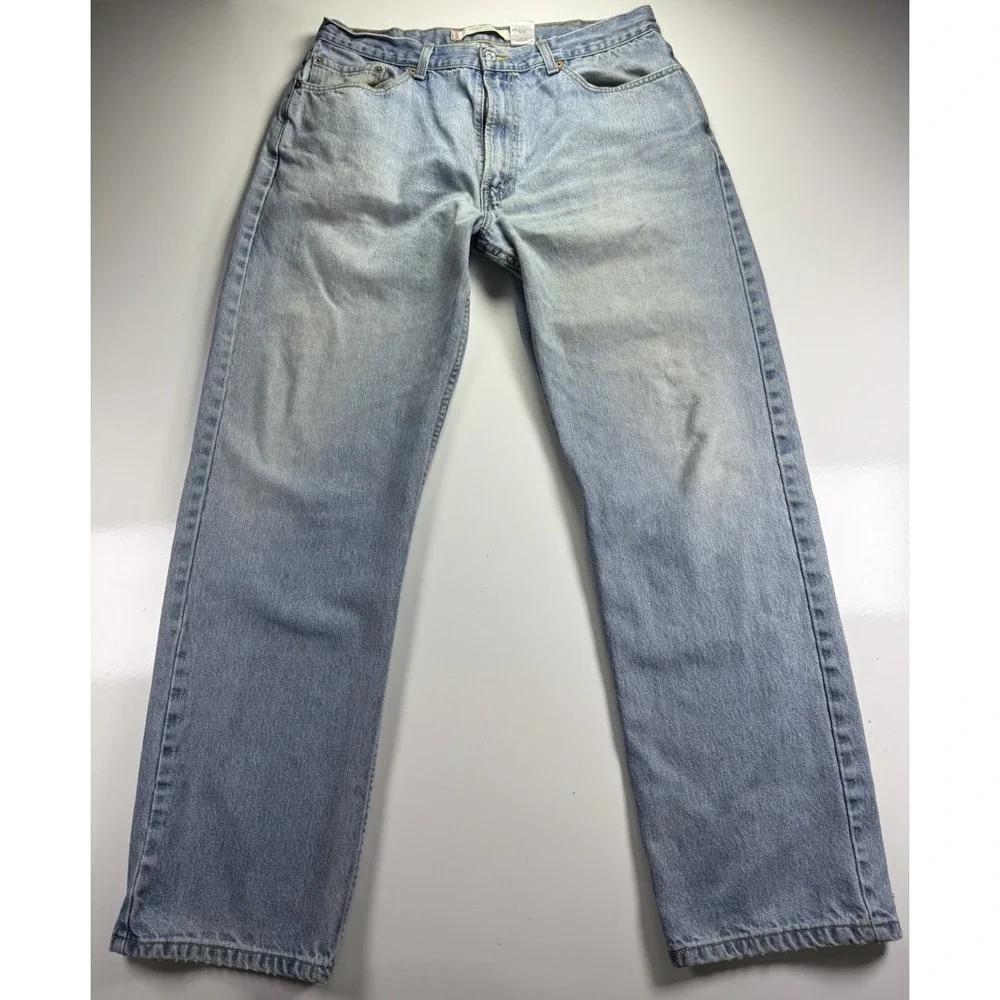 Levis 505 Jeans Mens 38x32 Regular Fit Straight Leg Denim Light Wash Casual Pant